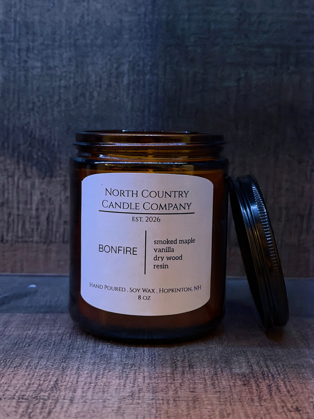 Bonfire Candle 8 oz Amber Jar
