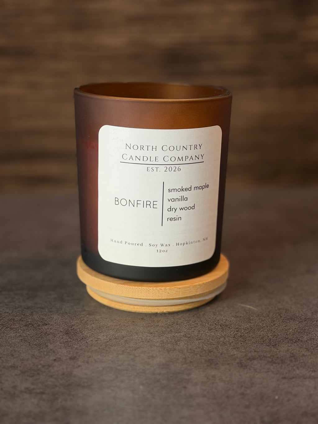 BONFIRE Candle 12 oz Amber Jar w/lid